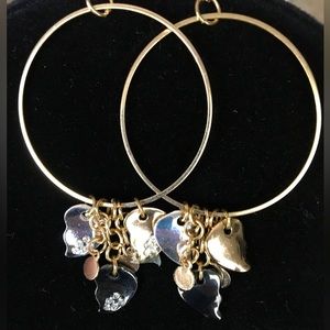 Tri Coloured Hearts & Charms Hoop Earrings